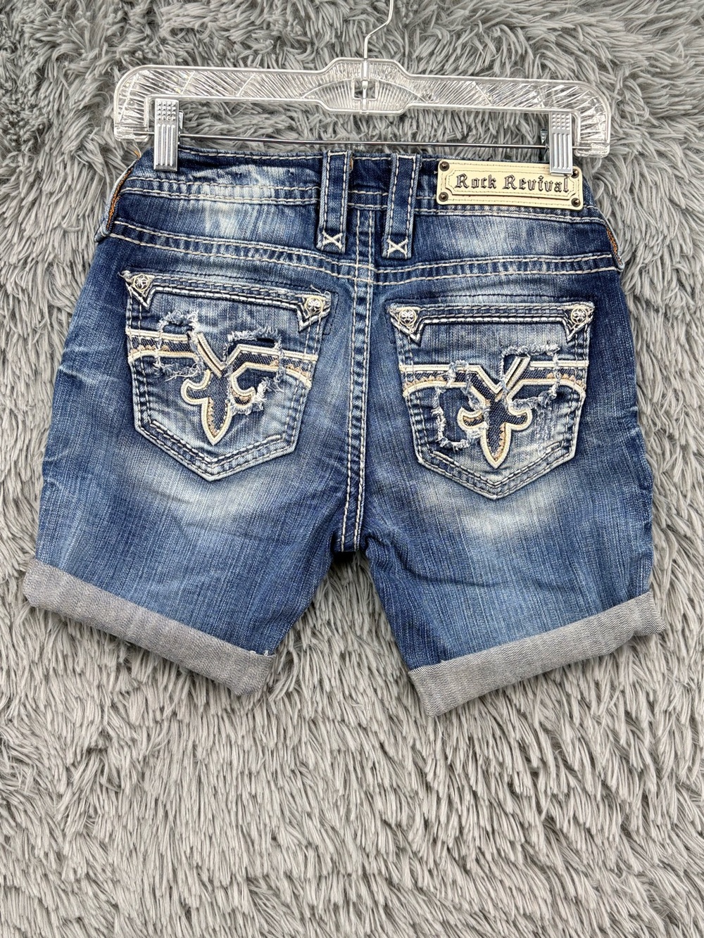 Rock Revival Shorts Womens 26 Nanna Denim Blue Thick Stitch Embellished